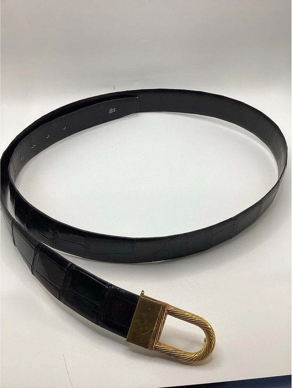 Zilli Mens Black Genuine Crocodile Leather Belt Gold Stirrup Buckle Made France